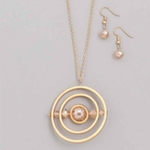 Champagne Orbit Pendant Necklace w/Faux Crystals - Picture 4 of 4